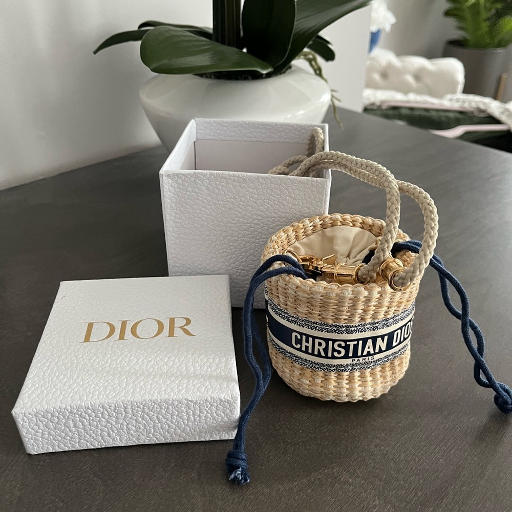 Dior Beige and Blue Mini Woven Bag